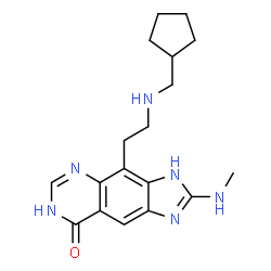 ChemSpider 2D Image | 4-{2-[(Cyclopentylmethyl)amino]ethyl}-2-(methylamino)-3,7-dihydro-8H-imidazo[4,5-g]quinazolin-8-one | C18H24N6O