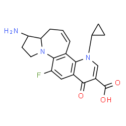 ChemSpider 2D Image | (7aR,8R)-8-Amino-4-cyclopropyl-12-fluoro-1-oxo-4,7,7a,8,9,10-hexahydro-1H-pyrrolo[1',2':1,7]azepino[2,3-h]quinoline-2-carboxylic acid | C20H20FN3O3