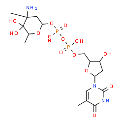 ChemSpider 2D Image | [(2r,4s,6r)-4-Azanyl-4,6-Dimethyl-5,5-Bis(Oxidanyl)oxan-2-Yl] [[(2r,3s,5r)-5-[5-Methyl-2,4-Bis(Oxidanylidene)pyrimidin-1-Yl]-3-Oxidanyl-Oxolan-2-Yl]methoxy-Oxidanyl-Phosphoryl] Hydrogen Phosphate | C17H29N3O14P2