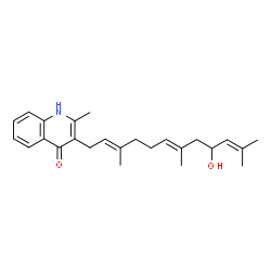 ChemSpider 2D Image | 3-[(2E,6E,9R)-9-Hydroxy-3,7,11-trimethyl-2,6,10-dodecatrien-1-yl]-2-methyl-4(1H)-quinolinone | C25H33NO2
