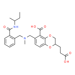 ChemSpider 2D Image | (2S)-6-{[{2-[(2S)-2-Butanylcarbamoyl]benzyl}(methyl)amino]methyl}-2-(2-carboxyethyl)-2,3-dihydro-1,4-benzodioxine-5-carboxylic acid | C26H32N2O7