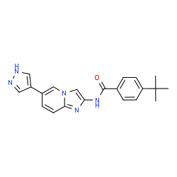 ChemSpider 2D Image | 4-tert-butyl-N-[6-(1H-pyrazol-4-yl)imidazo[1,2-a]pyridin-2-yl]benzamide | C21H21N5O