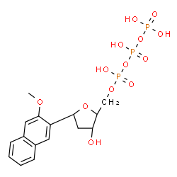 ChemSpider 2D Image | (1R)-1,4-Anhydro-2-deoxy-5-O-[(R)-hydroxy{[(R)-hydroxy(phosphonooxy)phosphoryl]oxy}phosphoryl]-1-(3-methoxy-2-naphthyl)-D-erythro-pentitol | C16H21O13P3
