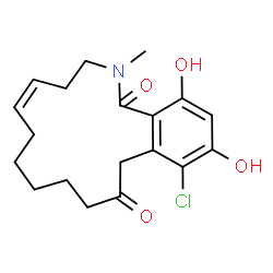 ChemSpider 2D Image | (9e)-19-Chloranyl-13-Methyl-16,18-Bis(Oxidanyl)-13-Azabicyclo[13.4.0]nonadeca-1(15),9,16,18-Tetraene-3,14-Dione | C19H24ClNO4