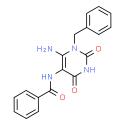ChemSpider 2D Image | N-(6-Amino-1-benzyl-2,4-dioxo-1,2,3,4-tetrahydro-5-pyrimidinyl)benzamide | C18H16N4O3