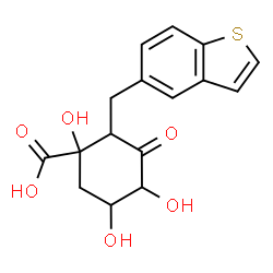 ChemSpider 2D Image | (1R,2R,4S,5R)-2-(1-Benzothiophen-5-ylmethyl)-1,4,5-trihydroxy-3-oxocyclohexanecarboxylic acid | C16H16O6S