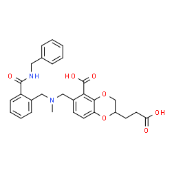 ChemSpider 2D Image | (2S)-6-({[2-(Benzylcarbamoyl)benzyl](methyl)amino}methyl)-2-(2-carboxyethyl)-2,3-dihydro-1,4-benzodioxine-5-carboxylic acid | C29H30N2O7