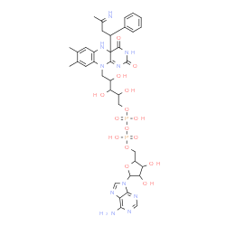 ChemSpider 2D Image | [(2R,3S,4R,5R)-5-(6-Amino-9H-purin-9-yl)-3,4-dihydroxytetrahydro-2-furanyl]methyl (2R,3S,4S)-2,3,4-trihydroxy-5-[(4aS)-4a-[(1S)-3-imino-1-phenylbutyl]-7,8-dimethyl-2,4-dioxo-3,4,4a,5-tetrahydrobenzo[g
]pteridin-10(2H)-yl]pentyl dihydrogen diphosphate (non-preferred name) | C37H46N10O15P2