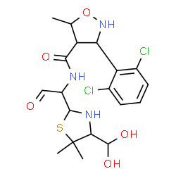 ChemSpider 2D Image | (3R,4R,5R)-3-(2,6-Dichlorophenyl)-N-{(1R)-1-[(2R,4S)-4-(dihydroxymethyl)-5,5-dimethyl-1,3-thiazolidin-2-yl]-2-oxoethyl}-5-methyl-1,2-oxazolidine-4-carboxamide | C19H25Cl2N3O5S