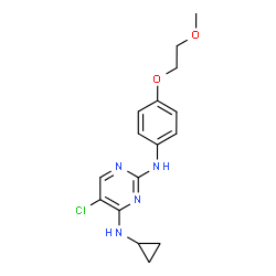 ChemSpider 2D Image | 5-Chloro-N~4~-cyclopropyl-N~2~-[4-(2-methoxyethoxy)phenyl]-2,4-pyrimidinediamine | C16H19ClN4O2