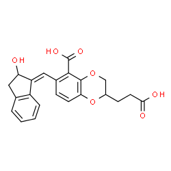 ChemSpider 2D Image | (2R)-2-(2-Carboxyethyl)-6-{(E)-[(2S)-2-hydroxy-2,3-dihydro-1H-inden-1-ylidene]methyl}-2,3-dihydro-1,4-benzodioxine-5-carboxylic acid | C22H20O7