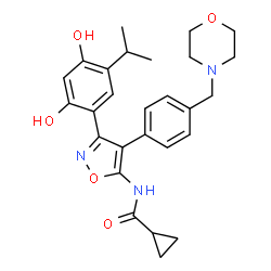 ChemSpider 2D Image | N-{3-(2,4-Dihydroxy-5-isopropylphenyl)-4-[4-(4-morpholinylmethyl)phenyl]-1,2-oxazol-5-yl}cyclopropanecarboxamide | C27H31N3O5