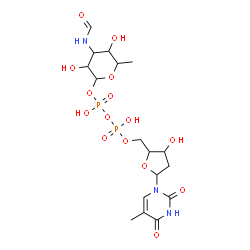 ChemSpider 2D Image | (2R,3R,4S,5R,6R)-4-Formamido-3,5-dihydroxy-6-methyltetrahydro-2H-pyran-2-yl [(2R,3S,5R)-3-hydroxy-5-(5-methyl-2,4-dioxo-3,4-dihydro-1(2H)-pyrimidinyl)tetrahydro-2-furanyl]methyl dihydrogen diphosphate
 (non-preferred name) | C17H27N3O15P2