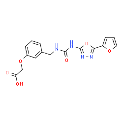 ChemSpider 2D Image | 2-(3-((3-(5-(Furan-2-Yl)-1,3,4-Oxadiazol-2-Yl)ureido)methyl)phenoxy)acetic Acid | C16H14N4O6