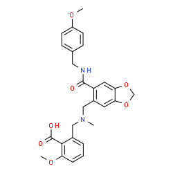 ChemSpider 2D Image | 2-Methoxy-6-{[({6-[(4-methoxybenzyl)carbamoyl]-1,3-benzodioxol-5-yl}methyl)(methyl)amino]methyl}benzoic acid | C27H28N2O7