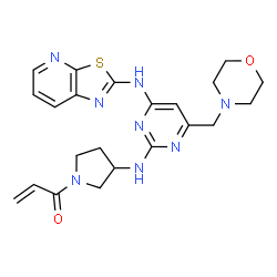 ChemSpider 2D Image | 1-[(3S)-3-{[4-(4-Morpholinylmethyl)-6-([1,3]thiazolo[5,4-b]pyridin-2-ylamino)-2-pyrimidinyl]amino}-1-pyrrolidinyl]-2-propen-1-one | C22H26N8O2S