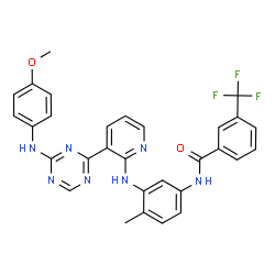 ChemSpider 2D Image | N-{3-[(3-{4-[(4-Methoxyphenyl)amino]-1,3,5-triazin-2-yl}-2-pyridinyl)amino]-4-methylphenyl}-3-(trifluoromethyl)benzamide | C30H24F3N7O2