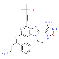 ChemSpider 2D Image | 4-{2-(4-Amino-2,5-dihydro-1,2,5-oxadiazol-3-yl)-6-[(1S)-3-amino-1-phenylpropoxy]-1-ethyl-1H-imidazo[4,5-c]pyridin-4-yl}-2-methyl-3-butyn-2-ol | C24H29N7O3