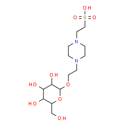 ChemSpider 2D Image | 2-{4-[2-(beta-D-Glucopyranosyloxy)ethyl]-1-piperazinyl}ethanesulfonic acid | C14H28N2O9S