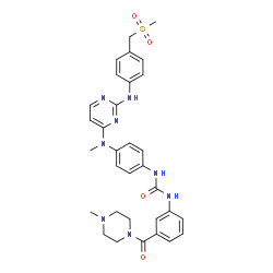 ChemSpider 2D Image | 1-(4-{Methyl[2-({4-[(methylsulfonyl)methyl]phenyl}amino)-4-pyrimidinyl]amino}phenyl)-3-{3-[(4-methyl-1-piperazinyl)carbonyl]phenyl}urea | C32H36N8O4S