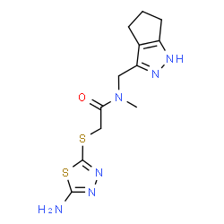 ChemSpider 2D Image | 2-[(5-Amino-1,3,4-thiadiazol-2-yl)sulfanyl]-N-methyl-N-(1,4,5,6-tetrahydrocyclopenta[c]pyrazol-3-ylmethyl)acetamide | C12H16N6OS2