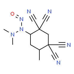 ChemSpider 2D Image | 4-(1,1-Dimethyl-3-oxo-2-triazanyl)-6-methyl-1,1,3,3-cyclohexanetetracarbonitrile | C13H15N7O