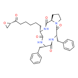 ChemSpider 2D Image | (3S,6S,9S,14aR)-6,9-Dibenzyl-3-{6-[(2S)-2-oxiranyl]-6-oxohexyl}decahydropyrrolo[1,2-a][1,4,7,10]tetraazacyclododecine-1,4,7,10-tetrone | C33H40N4O6