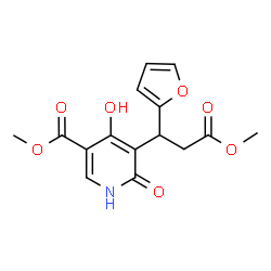 ChemSpider 2D Image | Methyl 5-[1-(2-furyl)-3-methoxy-3-oxopropyl]-4-hydroxy-6-oxo-1,6-dihydro-3-pyridinecarboxylate | C15H15NO7