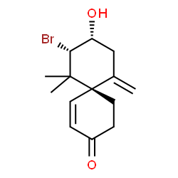 ChemSpider 2D Image | (6S,8S,9R)-8-Bromo-9-hydroxy-7,7-dimethyl-11-methylenespiro[5.5]undec-1-en-3-one | C14H19BrO2