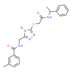 ChemSpider 2D Image | 3-Methyl-N-{[4-methyl-5-({2-oxo-2-[(1-phenylethyl)amino]ethyl}sulfanyl)-4H-1,2,4-triazol-3-yl]methyl}benzamide | C22H25N5O2S