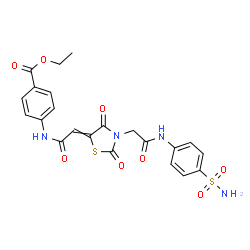 ChemSpider 2D Image | Ethyl 4-{[(2,4-dioxo-3-{2-oxo-2-[(4-sulfamoylphenyl)amino]ethyl}-1,3-thiazolidin-5-ylidene)acetyl]amino}benzoate | C22H20N4O8S2