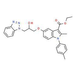 ChemSpider 2D Image | Ethyl 5-[3-(1H-benzotriazol-1-yl)-2-hydroxypropoxy]-2-methyl-1-(4-methylphenyl)-1H-indole-3-carboxylate | C28H28N4O4