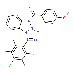 ChemSpider 2D Image | [3-(4-Chloro-2,3,5,6-tetramethylphenyl)-9H-[1,2,3,5]oxatriazolo[3,2-a]benzotriazol-9-yl](4-methoxyphenyl)methanone | C25H23ClN4O3