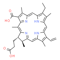 ChemSpider 2D Image | (17S,18S)-18-(2-Carboxyethyl)-7-ethyl-3,8,13,17,20-pentamethyl-12-vinyl-17,18-dihydro-2-porphyrincarboxylic acid | C33H36N4O4