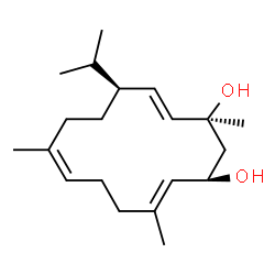 ChemSpider 2D Image | (1S,3R,4E,8Z,12S,13E)-12-Isopropyl-1,5,9-trimethyl-4,8,13-cyclotetradecatriene-1,3-diol | C20H34O2