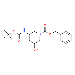 ChemSpider 2D Image | Benzyl 3-((tert-butoxycarbonyl)amino)-5-hydroxypiperidine-1-carboxylate | C18H26N2O5