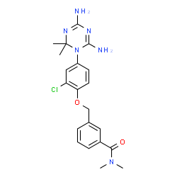 ChemSpider 2D Image | 3-{[2-Chloro-4-(4,6-diamino-2,2-dimethyl-1,3,5-triazin-1(2H)-yl)phenoxy]methyl}-N,N-dimethylbenzamide | C21H25ClN6O2