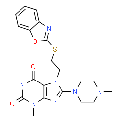 ChemSpider 2D Image | 2H-purin-2-one, 7-[2-(2-benzoxazolylthio)ethyl]-3,7-dihydro-6-hydroxy-3-methyl-8-(4-methyl-1-piperazinyl)- | C20H23N7O3S