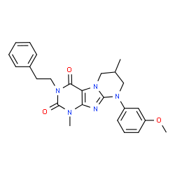 ChemSpider 2D Image | 9-(3-Methoxyphenyl)-1,7-dimethyl-3-(2-phenylethyl)-6,7,8,9-tetrahydropyrimido[2,1-f]purine-2,4(1H,3H)-dione | C25H27N5O3