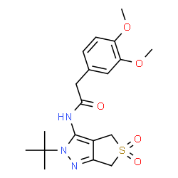 ChemSpider 2D Image | 2-(3,4-Dimethoxyphenyl)-N-[2-(2-methyl-2-propanyl)-5,5-dioxido-2,6-dihydro-4H-thieno[3,4-c]pyrazol-3-yl]acetamide | C19H25N3O5S