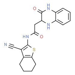 ChemSpider 2D Image | N-(3-Cyano-4,5,6,7-tetrahydro-1-benzothiophen-2-yl)-2-(3-oxo-1,2,3,4-tetrahydro-2-quinoxalinyl)acetamide | C19H18N4O2S