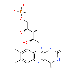 ChemSpider 2D Image | 5-Deoxy-5-(7,8-dimethyl-2,4-dioxo-1,2,3,4-tetrahydrobenzo[g]pteridin-10-ium-10-yl)-1-O-phosphono-D-ribitol | C17H22N4O9P