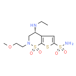 ChemSpider 2D Image | (r)-4-ethylamino-3,4-dihydro-2-(2-methoylethyl)-2h-thieno[3,2-e]-1,2-thiazine-6-sulfonamide-1,1-dioxide | C11H19N3O5S3