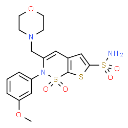ChemSpider 2D Image | 2-(3-Methoxyphenyl)-3-(4-morpholinylmethyl)-2H-thieno[3,2-e][1,2]thiazine-6-sulfonamide 1,1-dioxide | C18H21N3O6S3