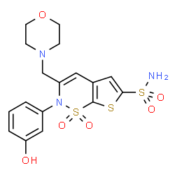 ChemSpider 2D Image | 2-(3-Hydroxyphenyl)-3-(4-morpholinylmethyl)-2H-thieno[3,2-e][1,2]thiazine-6-sulfonamide 1,1-dioxide | C17H19N3O6S3