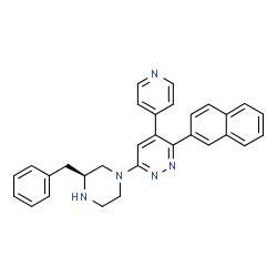 ChemSpider 2D Image | 6-[(3S)-3-Benzyl-1-piperazinyl]-3-(2-naphthyl)-4-(4-pyridinyl)pyridazine | C30H27N5