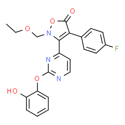 ChemSpider 2D Image | 2-(ETHOXYMETHYL)-4-(4-FLUOROPHENYL)-3-[2-(2-HYDROXYPHENOXY)PYRIMIDIN-4-YL]ISOXAZOL-5(2H)-ONE | C22H18FN3O5