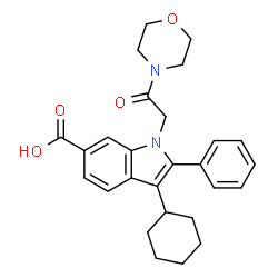 ChemSpider 2D Image | 3-CYCLOHEXYL-1-(2-MORPHOLIN-4-YL-2-OXOETHYL)-2-PHENYL-1H-INDOLE-6-CARBOXYLIC ACID | C27H30N2O4