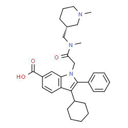 ChemSpider 2D Image | 3-cyclohexyl-1-(2-{methyl[(1-methylpiperidin-3-yl)methyl]amino}-2-oxoethyl)-2-phenyl-1H-indole-6-carboxylic acid | C31H39N3O3