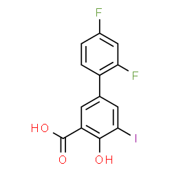 ChemSpider 2D Image | 2',4'-Difluoro-4-hydroxy-5-iodo-3-biphenylcarboxylic acid | C13H7F2IO3